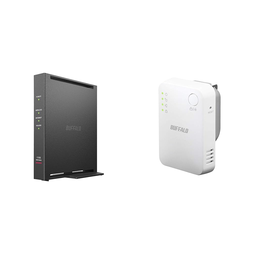 【セット買い】【Amazon.co.jp限定】 バッファロー WiFi ルーター 無線 LAN Wi-Fi5 11ac ac1200 866+300Mbps IPv6 WPA3 デュアルバンド 日本メーカー エコパッケージ WCR-1166DHPL/N + WiFi 無線LAN 中継機 Wi-Fi4 11n/g/b 300Mbps 簡易パッケージ 日本メーカー WEX-300HPTX/N